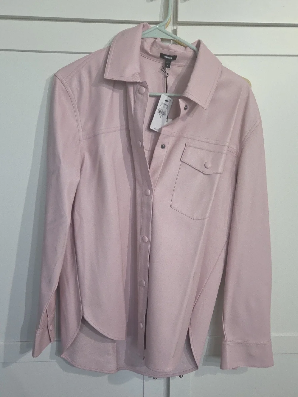Express Pale Pink Button-Front Shacket - Picture 1 of 3